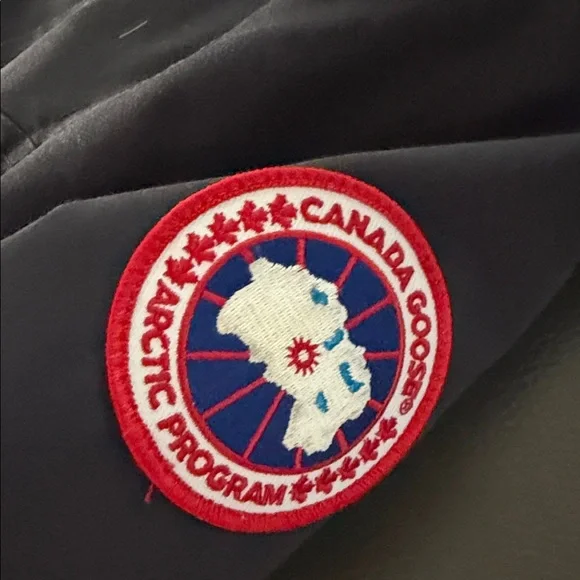 Canada Goose Black Puffer Coat with Fur Trim- small blue - Picture 3 of 5